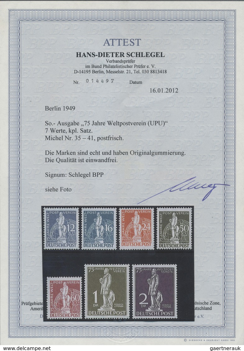 ** Berlin: 1949, 75 Jahre Weltpost-Verein (UPU), Kompletter Satz, Postfrisch Attest Schlegel BPP "...ec - Sonstige & Ohne Zuordnung