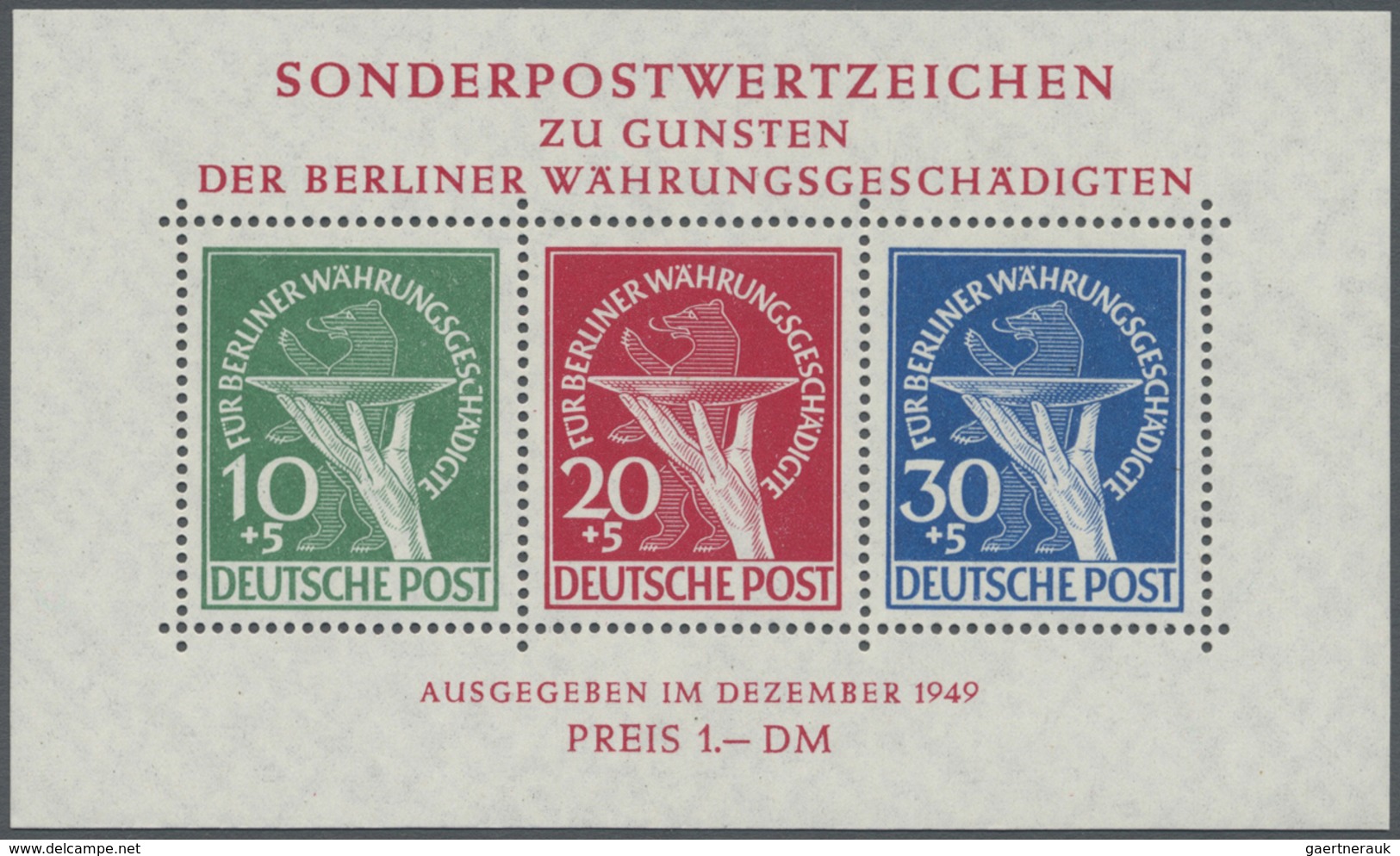 ** Berlin: 1949, Währungsgeschädigten-Block, Postfrisch Mit Plattenfehlern Beim 10 Pf.-Wert 'Bruch Im C - Sonstige & Ohne Zuordnung