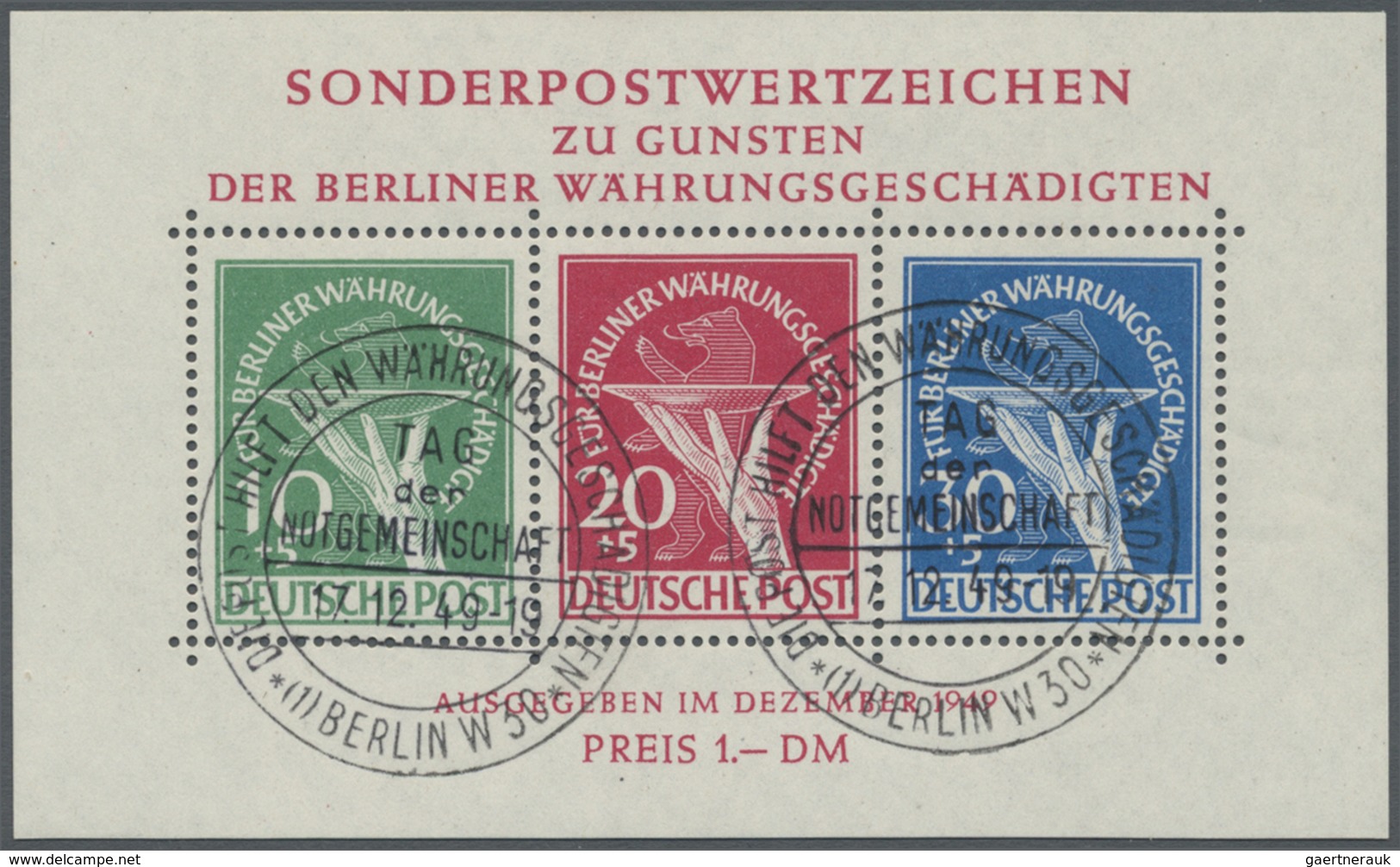 O Berlin: 1949, Blockausgabe „Für Berliner Währungsgeschädigte” Mit Dem Plattenfehler Bei Dem 30 Pf.-W - Sonstige & Ohne Zuordnung