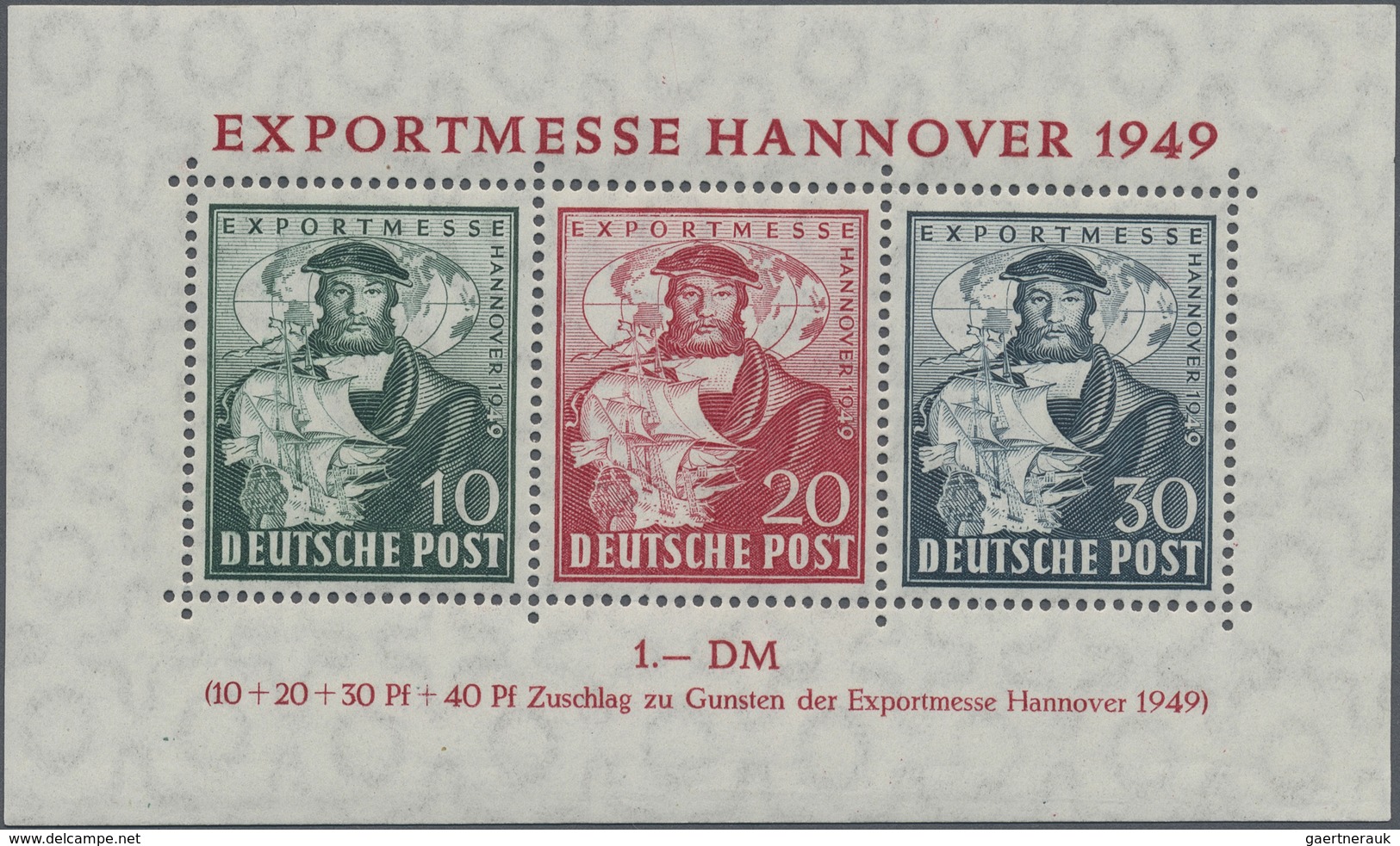 ** Bizone: 1949, "EXPORTMESSE-HANNOVER" Block 1 In Seltener B-Farbe 30 Pf. In Dunkelgrünlichblau, Postf - Sonstige & Ohne Zuordnung