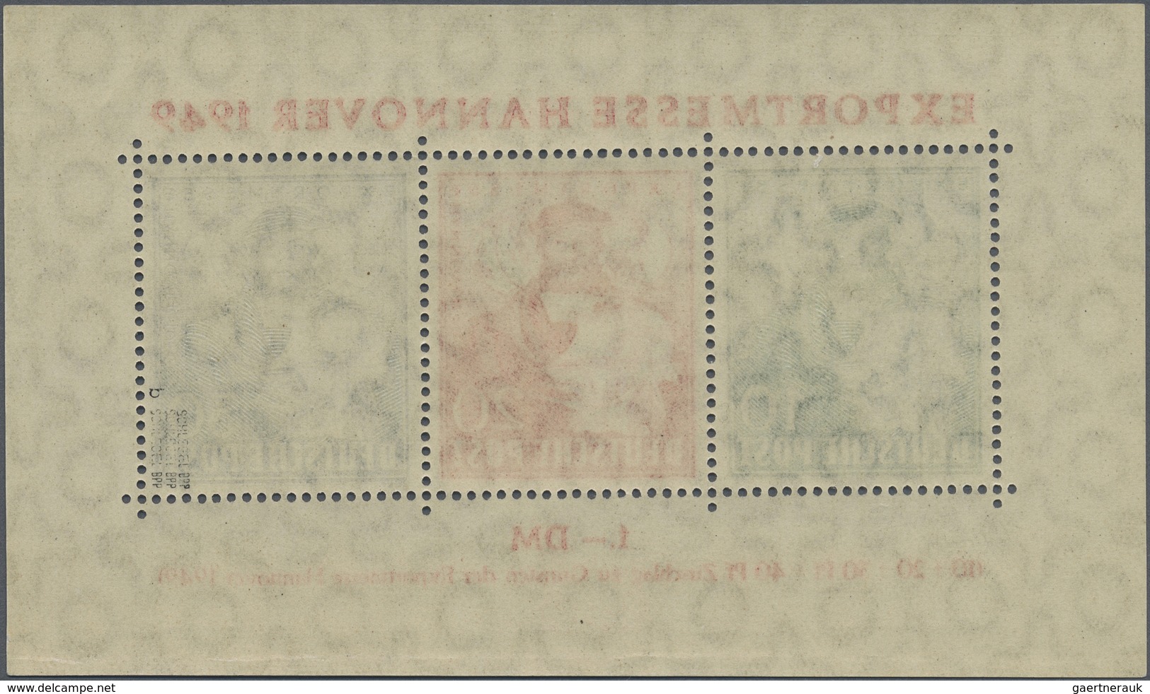 ** Bizone: 1949, "EXPORTMESSE-HANNOVER" Block 1 In Seltener B-Farbe 30 Pf. In Dunkelgrünlichblau, Postf - Sonstige & Ohne Zuordnung