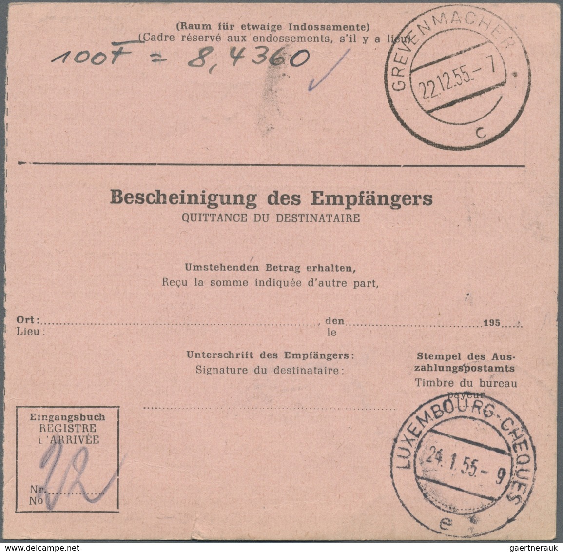 Br Bundesrepublik Deutschland: 1954, 50 Pf Heuss, Drei Versch. Frankaturen Auf Auslandspostanweisungen, - Sonstige & Ohne Zuordnung