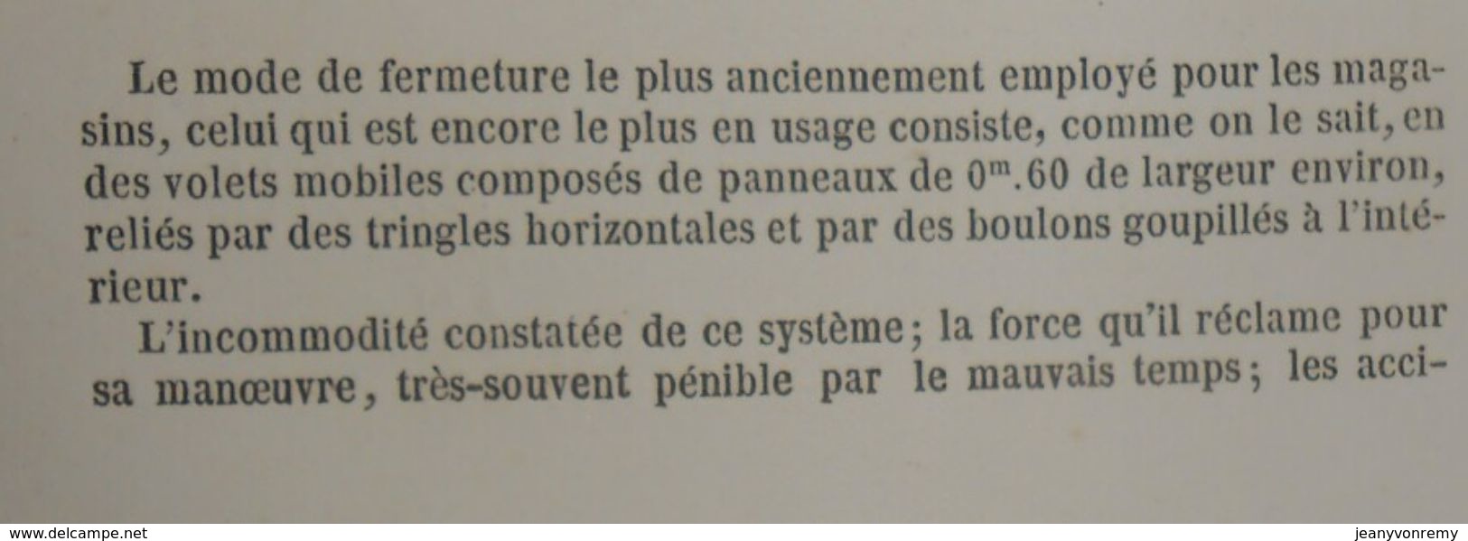 Plan De Fermeture De Magasins En Tôle. Système à Lames Verticales Et à Vis. 1860 - Arbeitsbeschaffung