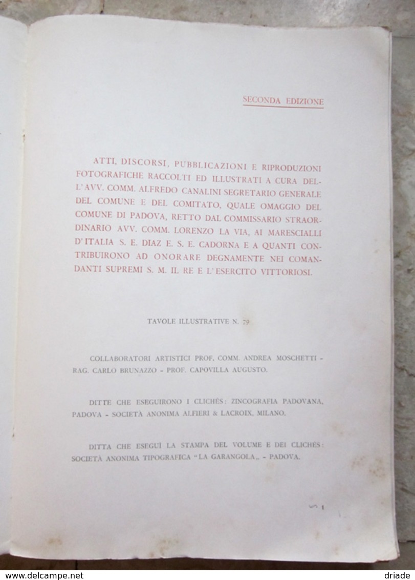 LIBRO DELLA RICONOSCENZA NAZIONALE ONORANZE MARESCIALLI ARMANDO DIAZ E CONTE LUIGI CADORNA PADOVA ANNO 1927 - Guerra 1939-45