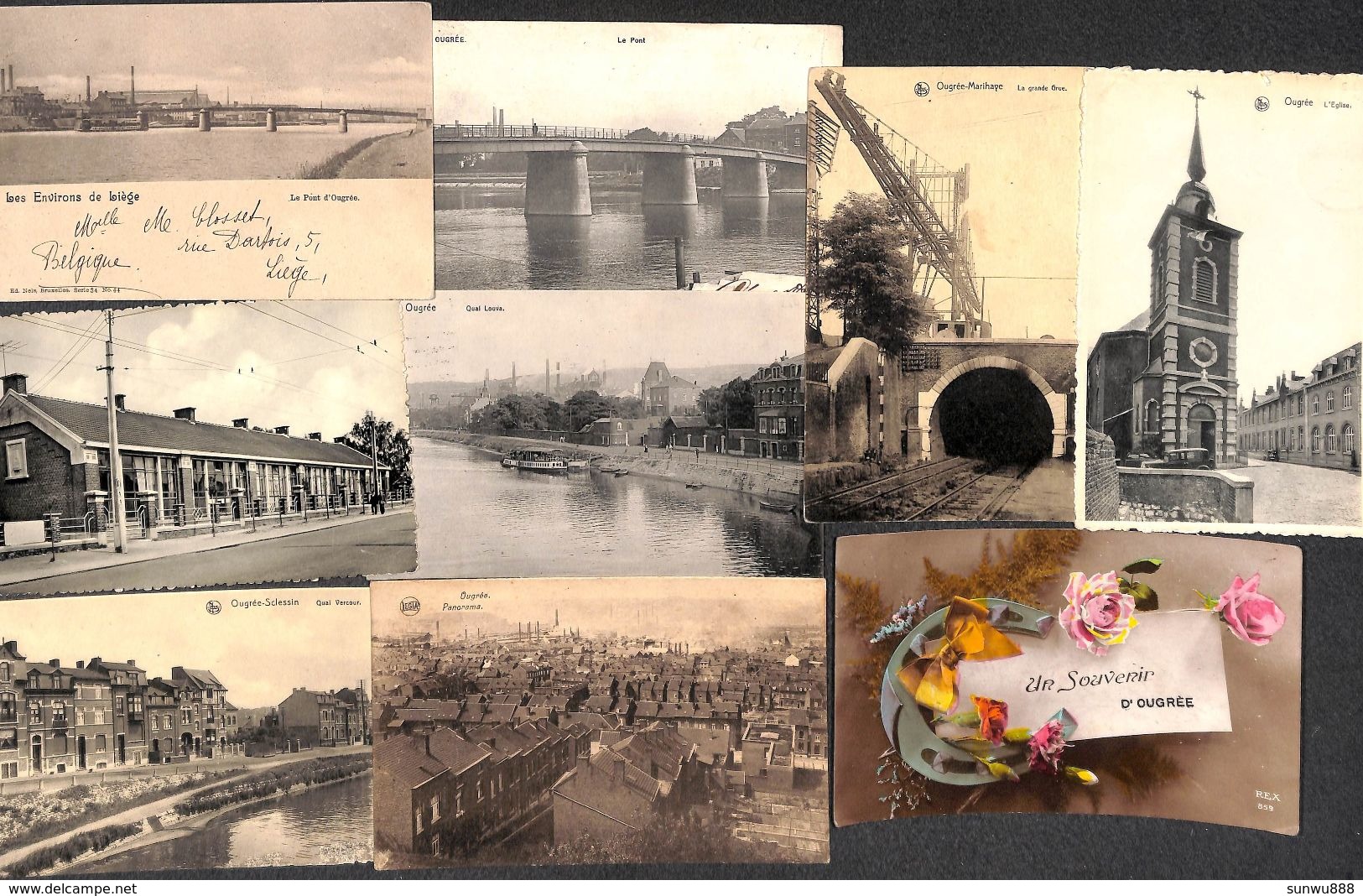 Ougrée - Lot 9 Cartes (précurseur, Quais Louva Vercour, Panorama, Grande Grue - Seraing