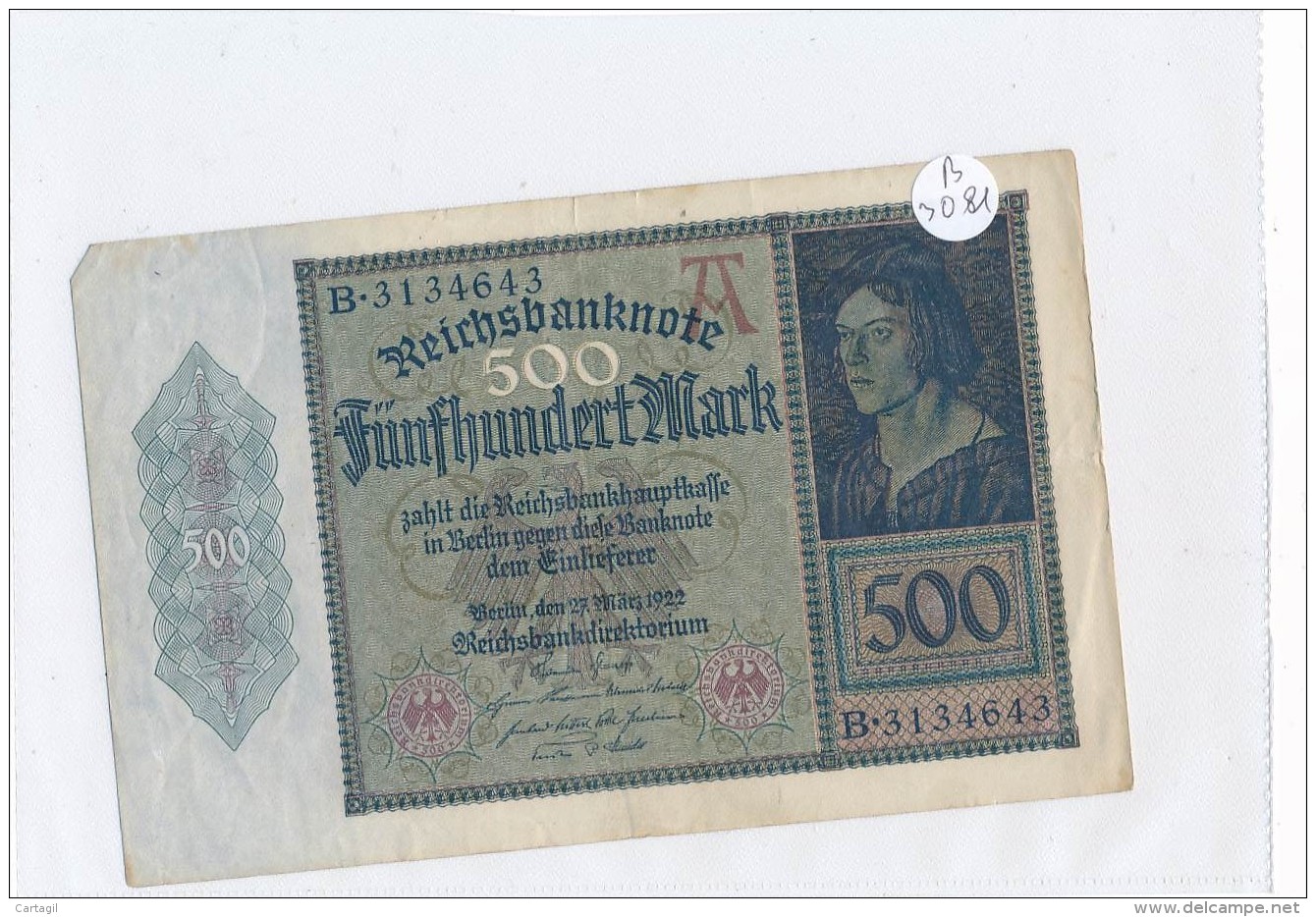 Billets -B3081- Allemagne - 500 Mark 1922 (type, Nature, Valeur, état... Voir  Double Scan) - 500 Mark