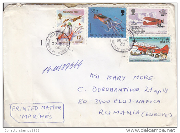 69302- CHRISTMAS, PENGUINS, SQUID, PLANE, DOG SLED, STAMPS ON COVER, 2000, BRITISH ANTARCTIC TERRITORIES - Covers & Documents