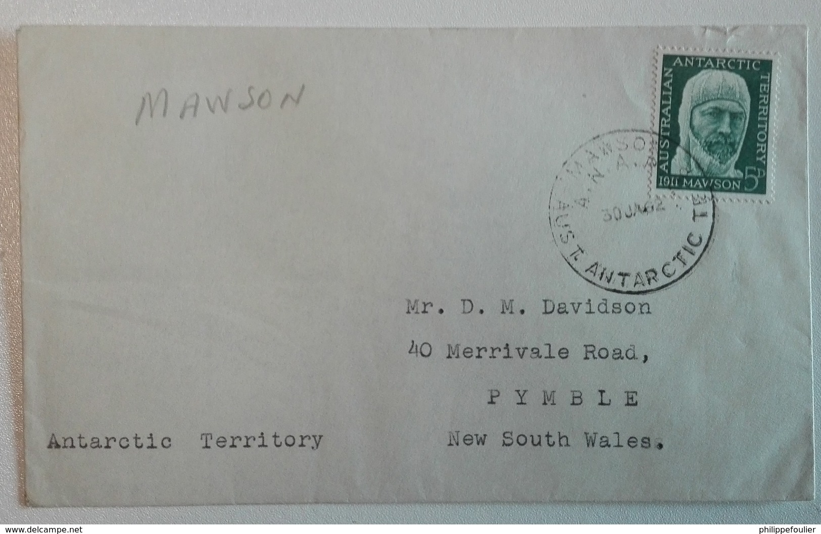 AAT  Cover Cancelled Mawson  30/01/62 On 5d Grey/Green Sir Douglas Mawson - Covers & Documents