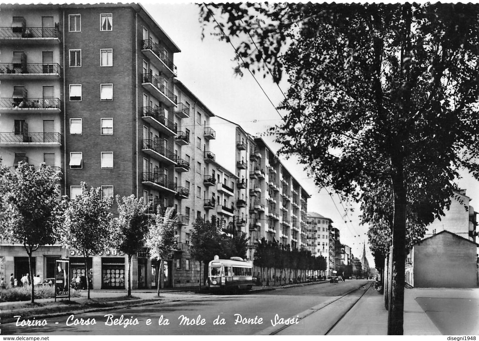 07263 "TORINO - CORSO BELGIO E LA MOLE DA PONTE SASSI - SACAT" ANIM., TRAMWAY. CART. ORIG. NON SPED. - Tarjetas Panorámicas