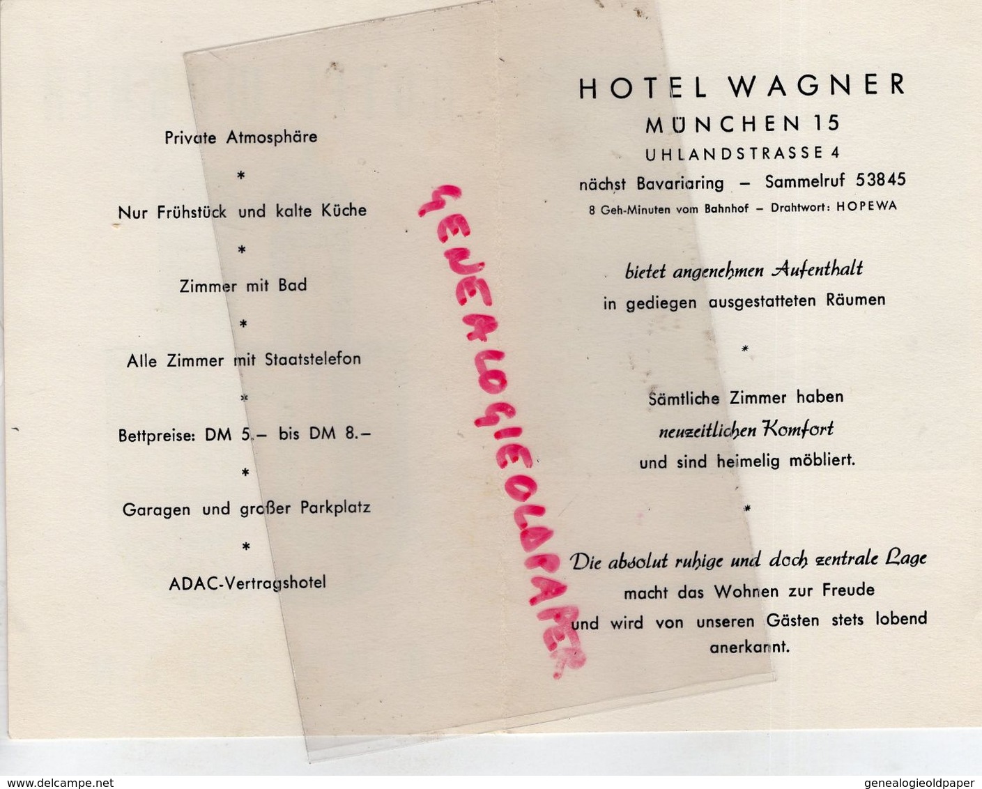 ALLEMAGNE- MUNCHEN-MUNICH- RARE HOTEL WAGNER- 15 UHLANDSTRASSE 5- - Artigianato