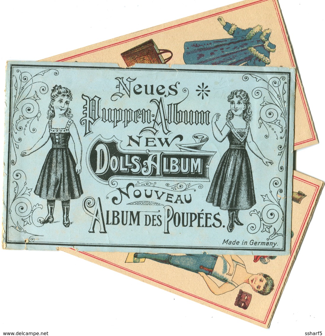 1890'es vintage PAPER DOLL ALBUM 5 sheet Puppen-Abum Poupées en carton papier 12 x 18,5 cm