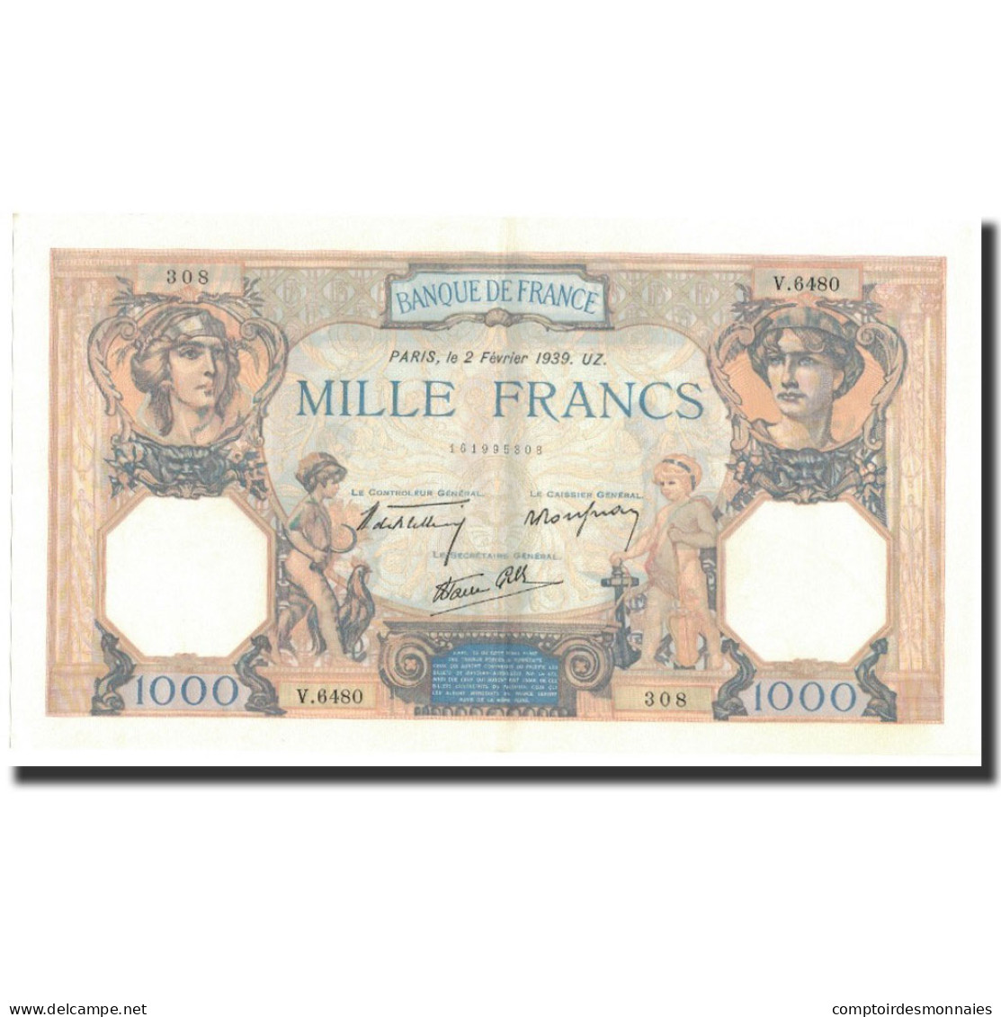 France, 1000 Francs, 1939-02-02, SUP+, Fayette:38.34, KM:90c - 1 000 F 1927-1940 ''Cérès Et Mercure''