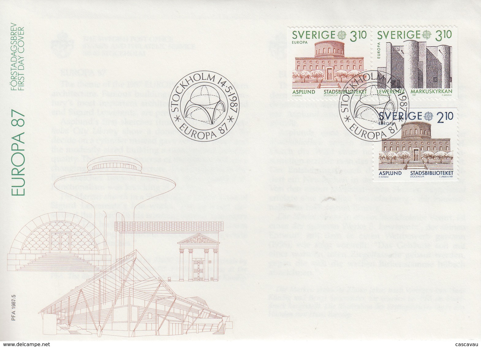 Enveloppe   FDC  1er  Jour   SUEDE    EUROPA    1987 - 1987