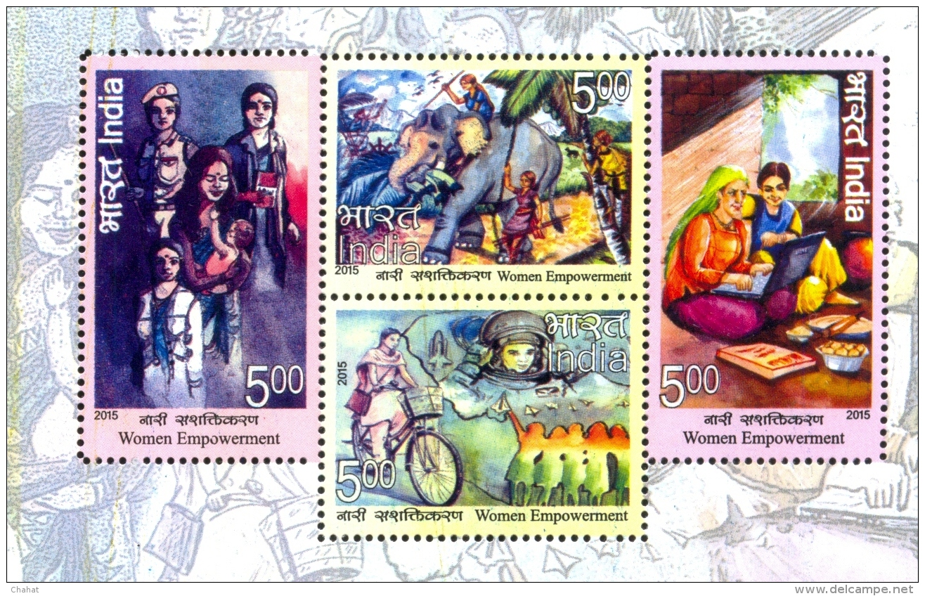 WOMEN EMPOWERMENT-ERROR-YELLOW OMITTED & MISSING PERFORATIONS -MS-INDIA-2015-RARE ERROR-MNH-MSE-126 - Errors, Freaks & Oddities (EFO)