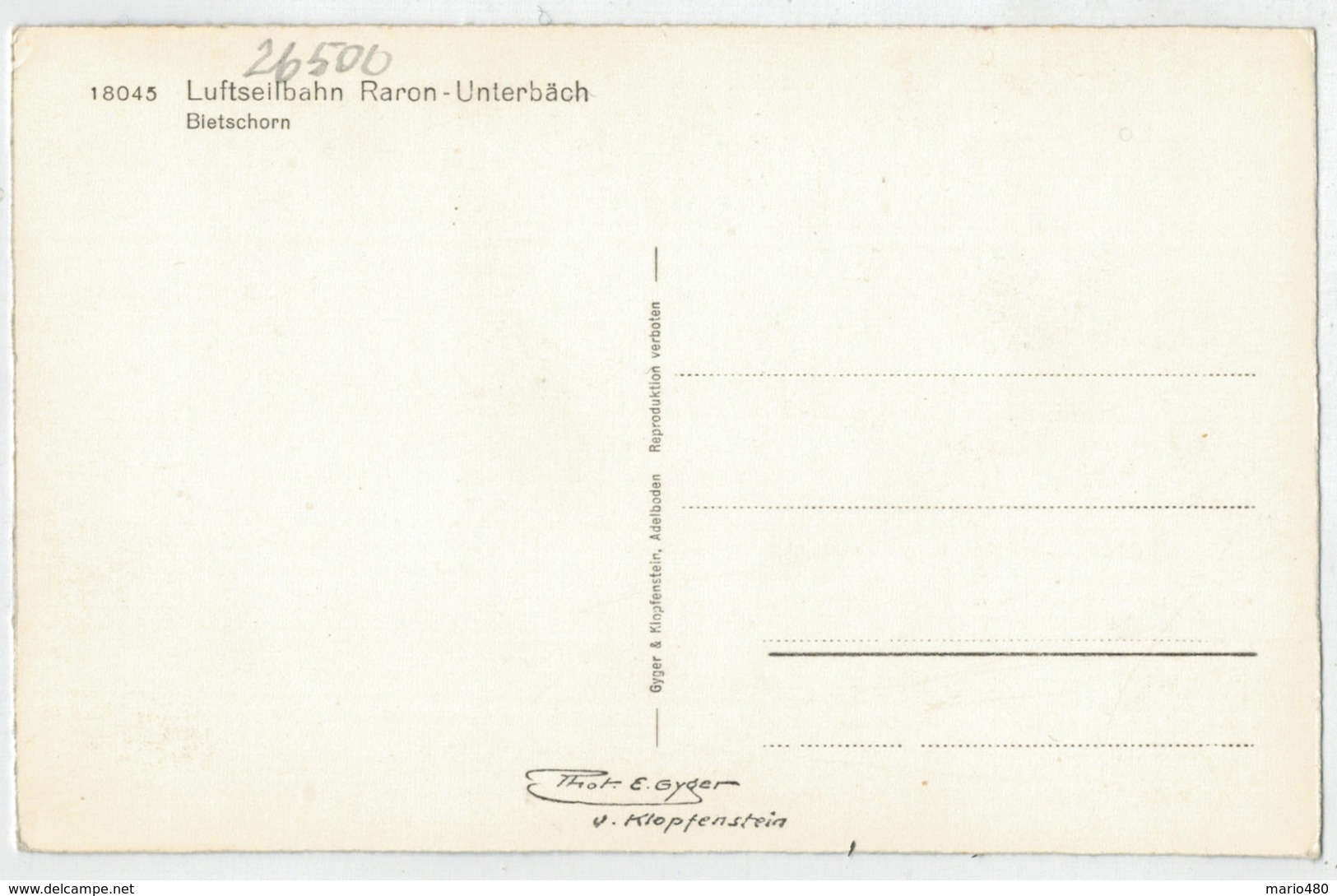 C.P.  PICCOLA     LUFTSEILBAHN   RARON--  UNTERBACH   --BIETSCHORN       2 SCAN    (NUOVA) - Unterbäch