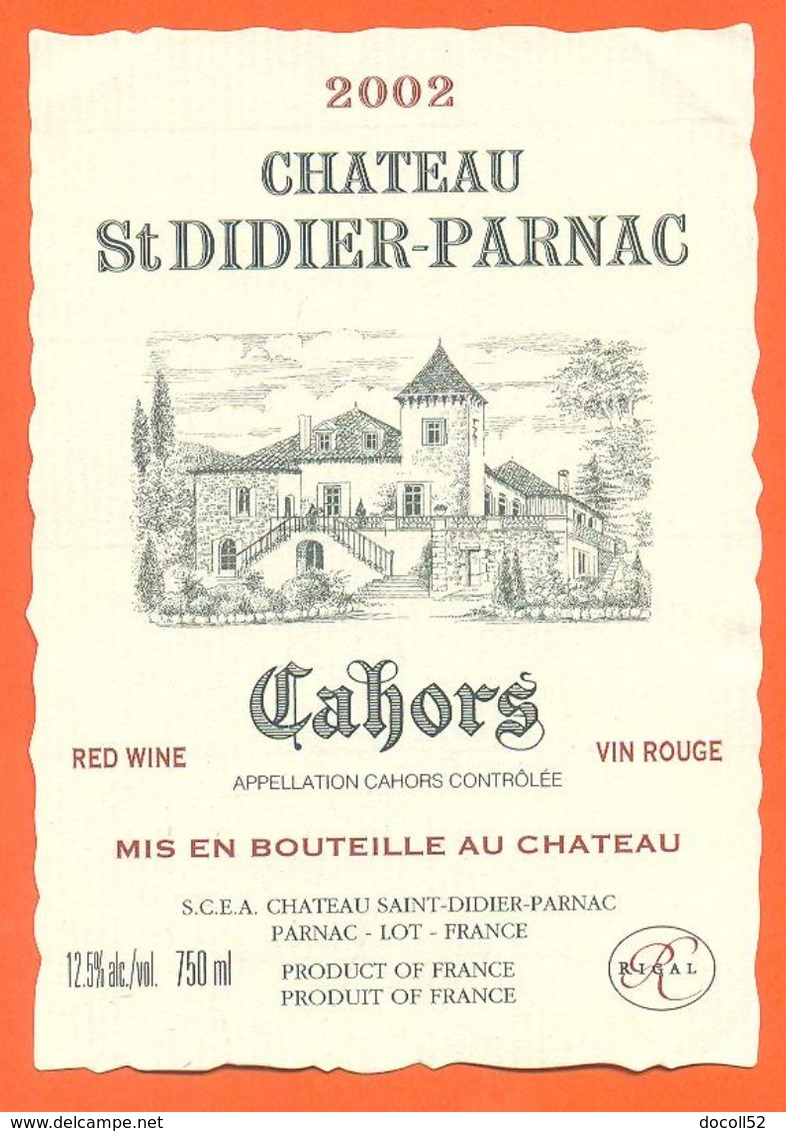 étiquette De Vin De Cahors Chateau Saint Didier Parnac 2002 à Parnac - 75 Cl - Cahors