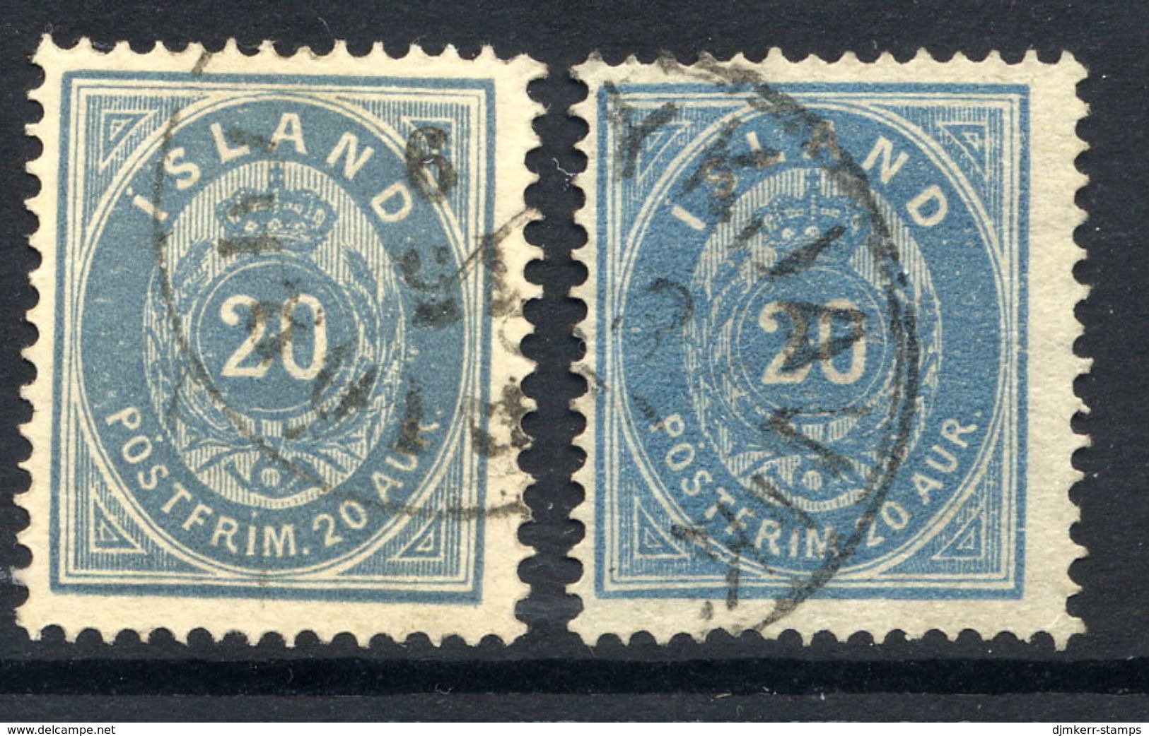 ICELAND 1882 Definitive 20 Aur. Perforated 14:13½ In Both Shades, Used.  Michel 14Aa-b - Usati