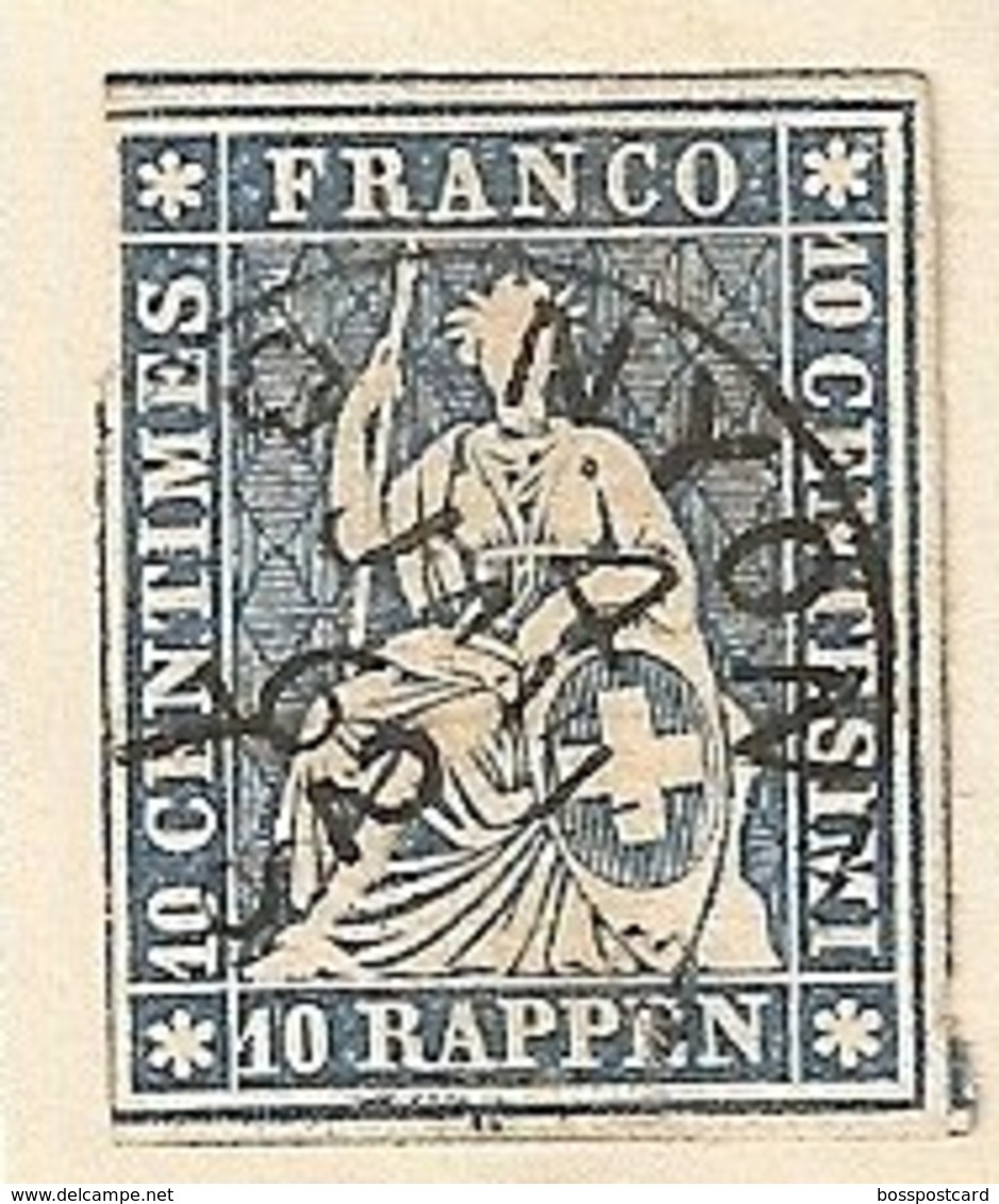 Suisse - Schweiz - Switzerland - Stamps 10 Centimes 1854  Bleu - Blue - Philatélie - Philatelic - Philately Philatélique - Used Stamps