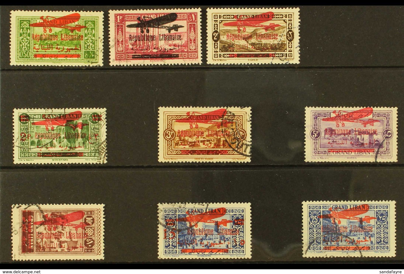 LEBANON 1928-30 Surcharged Air Set, Yv 29/37, Very Fine Cds Used (9 Stamps) For More Images, Please Visit Http://www.san - Andere & Zonder Classificatie