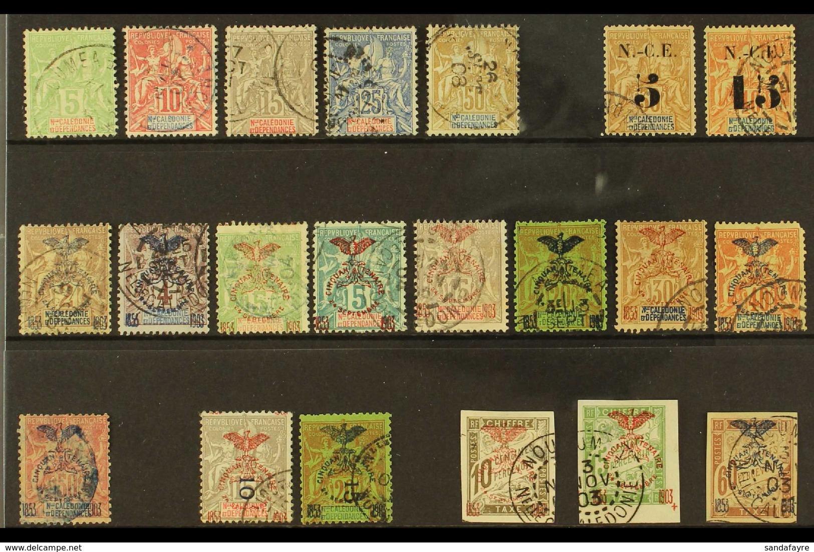 NEW CALEDONIA 1900-1904 All Different FINE USED Collection On A Stock Card. Note 1900-04 To 50c, 1902 Surcharges, 1903 5 - Andere & Zonder Classificatie