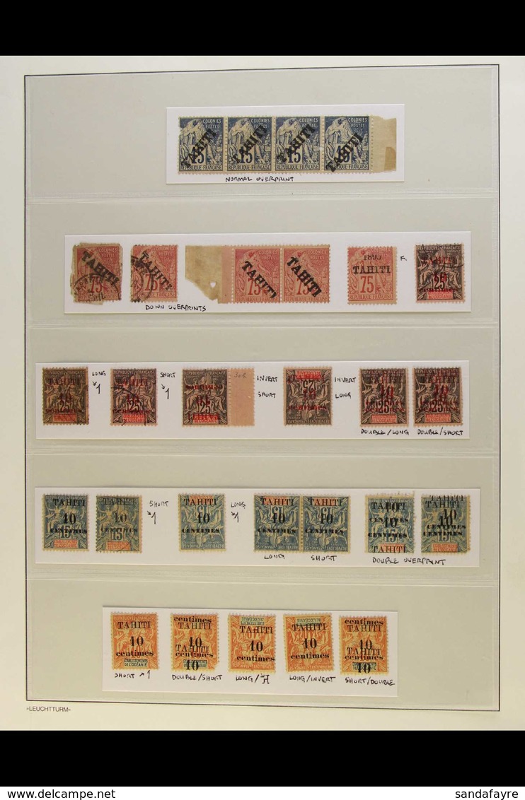 TAHITI 1893-1903 OVERPRINTS AND SURCHARGES GROUP Which Includes 1893 15c Blue Marginal Strip Of Four Unused, 75c Rose Un - Andere & Zonder Classificatie