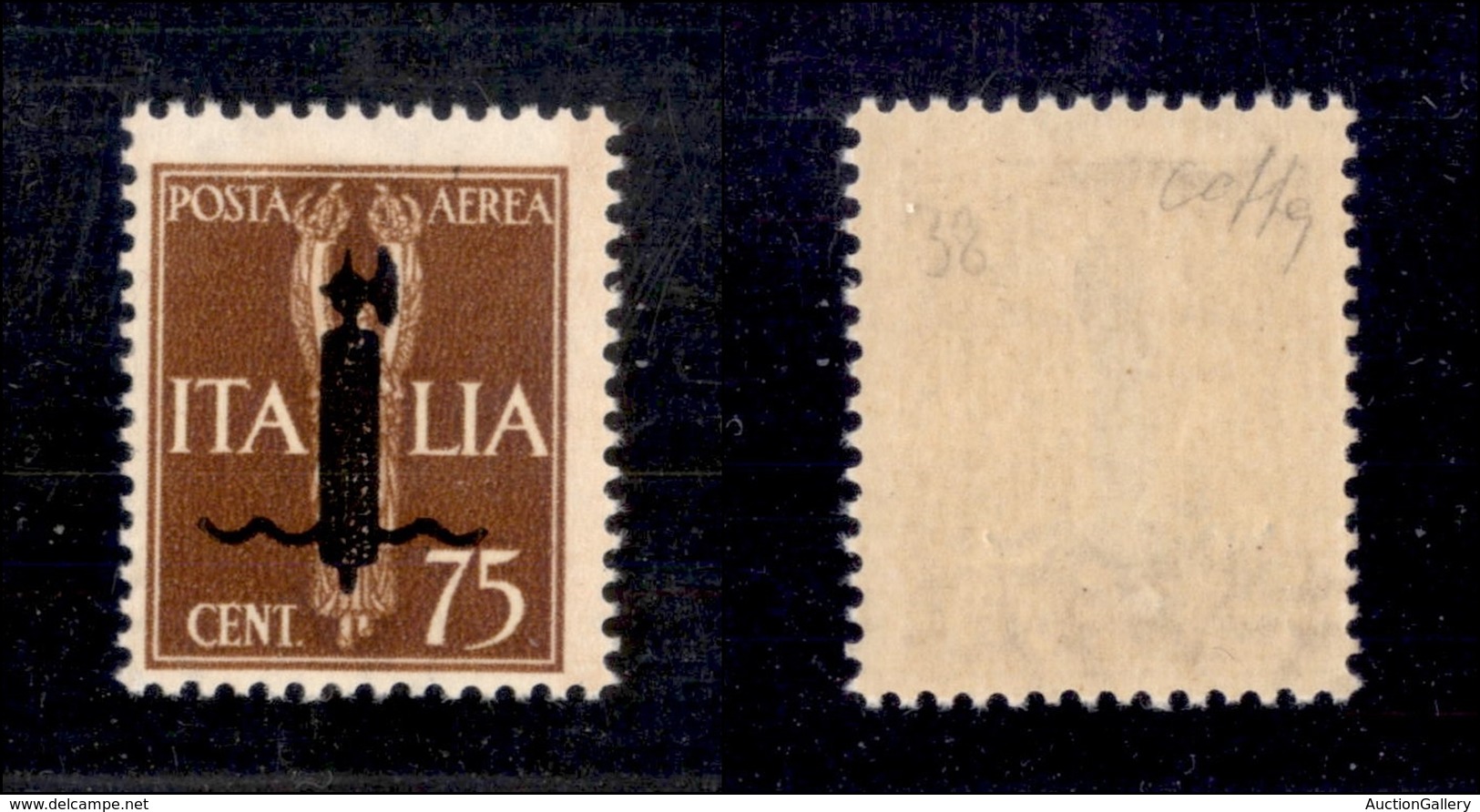 0396 REPUBBLICA SOCIALE - 1944 - Saggi - 75 Cent P.Aerea (P10A) - Gomma Integra - Cert. Colla - Other & Unclassified