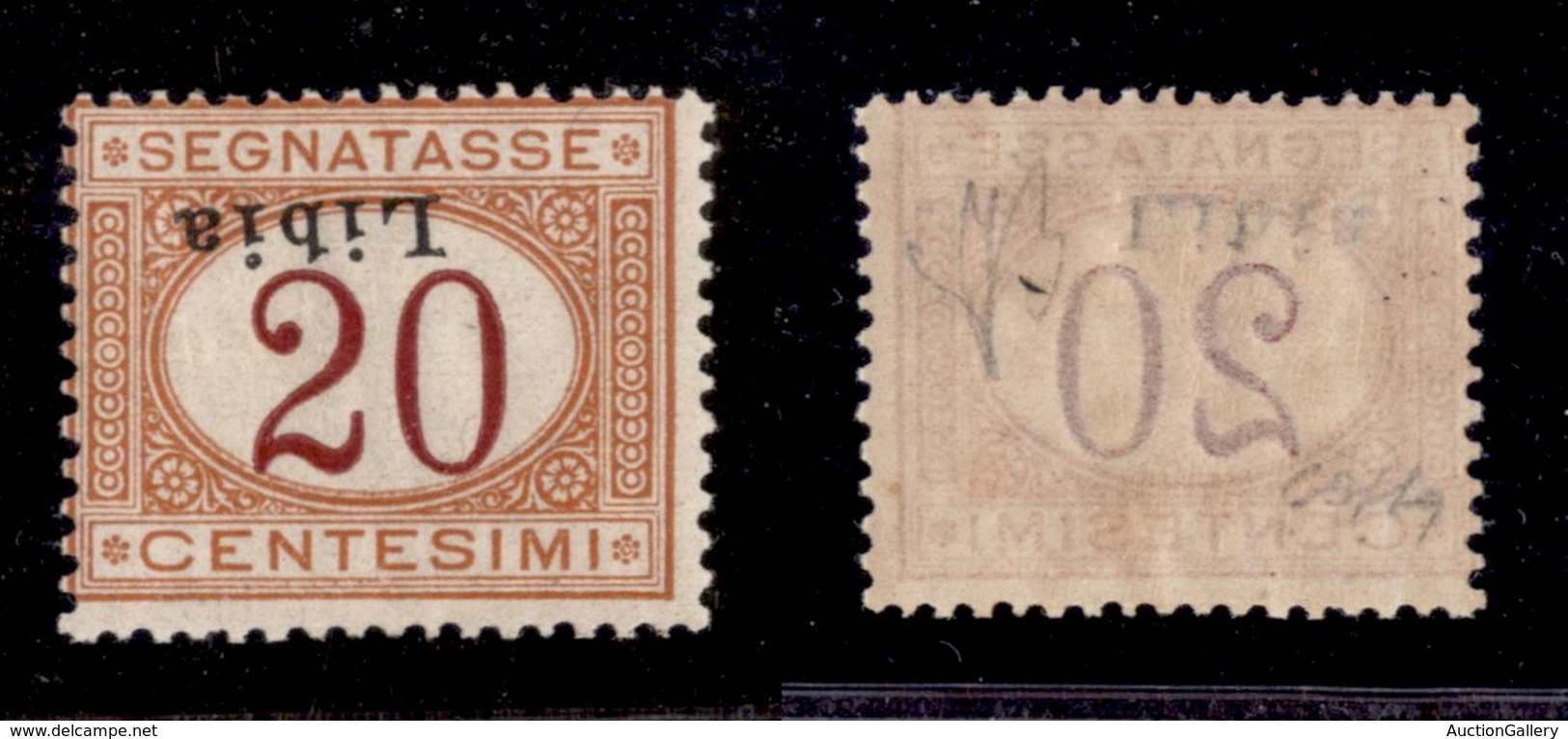 0688 COLONIE - LIBIA - 1915 - 20 Cent Segnatasse (3c) Con Soprastampa Capovolta E Obliqua - Gomma Integra - Cert. AG (1. - Sonstige & Ohne Zuordnung