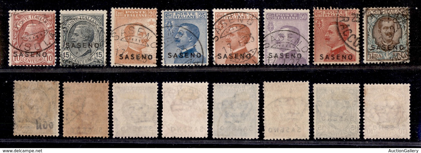 0699 COLONIE - SASENO - 1923 - Soprastampati (1/8) - Serie Completa - Usata - Cert. AG (1.350) - Sonstige & Ohne Zuordnung