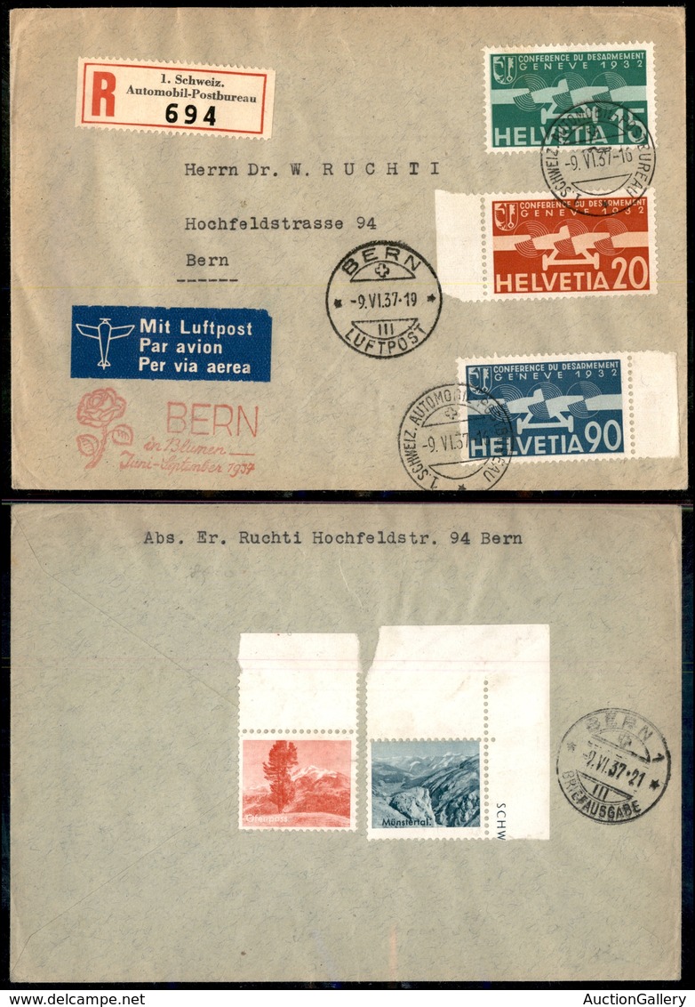 0981 SVIZZERA - Posta Aerea (Mich.256/258) - Aerogramma Raccomandato Per Berna Del 9.6.37 - Sonstige & Ohne Zuordnung