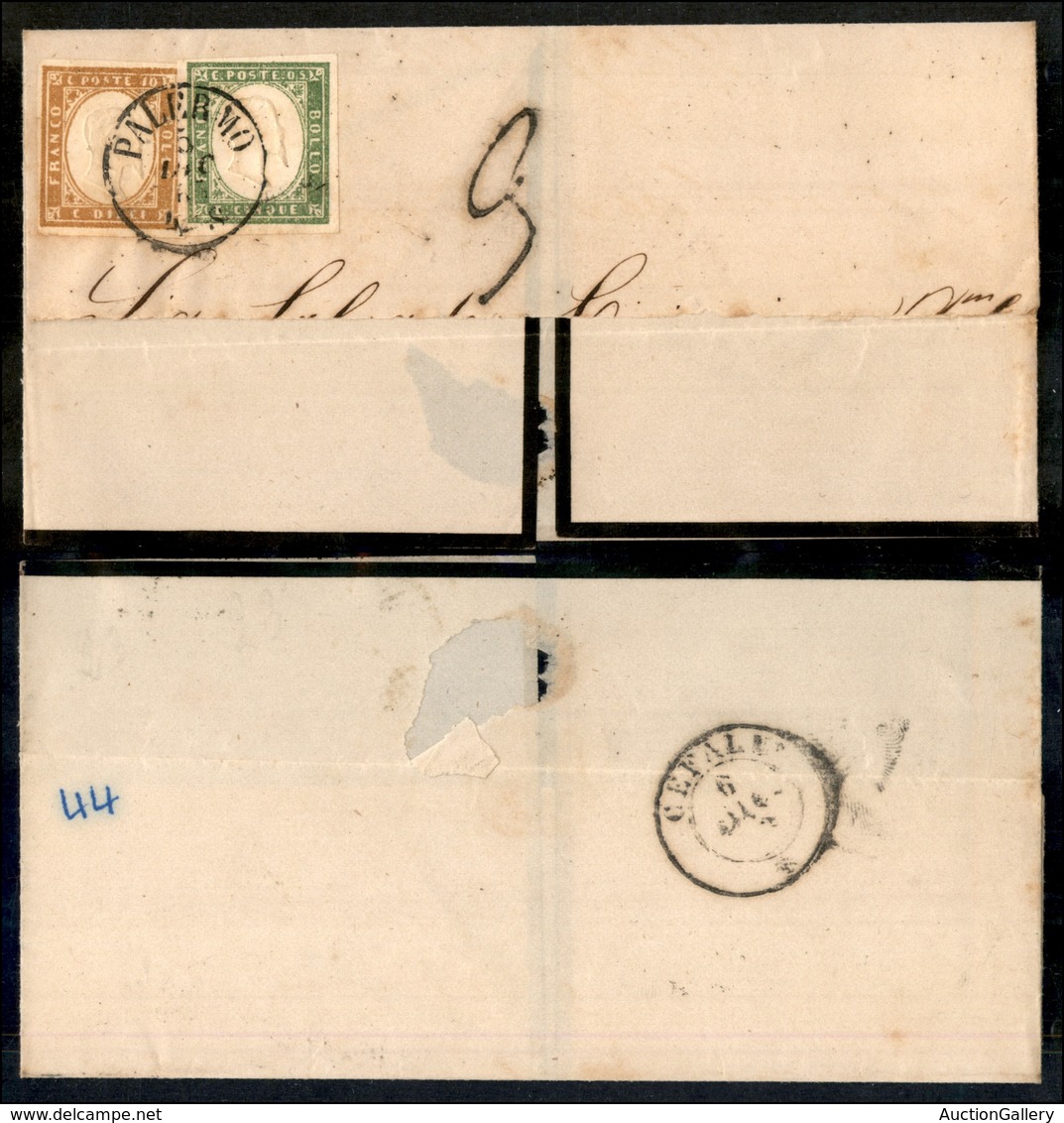 1209 ANTICHI STATI - SARDEGNA - 10 Cent (14E) + 5 Cent (13E) - Testatina Di Lettera Da Palermo A Cefalù Del 5.12.63 - Ta - Autres & Non Classés