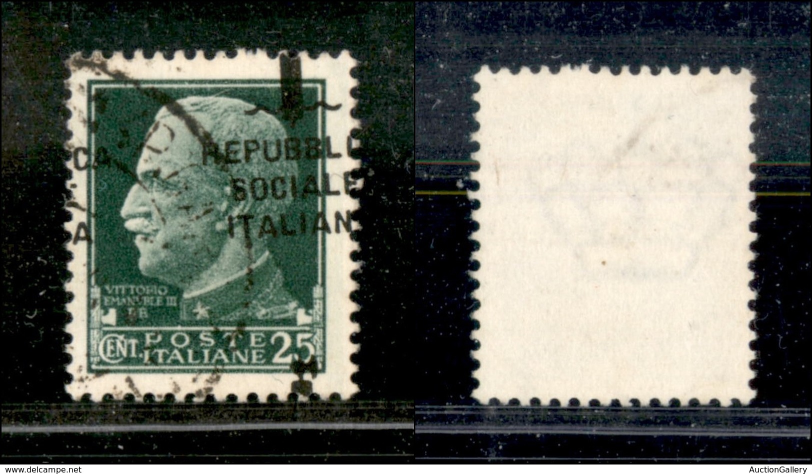 1763 REPUBBLICA SOCIALE - 1944 - 25 Cent (491h) - Soprastampa Obliqua A Cavallo Su Tre Lati - Non Quotata - Sonstige & Ohne Zuordnung