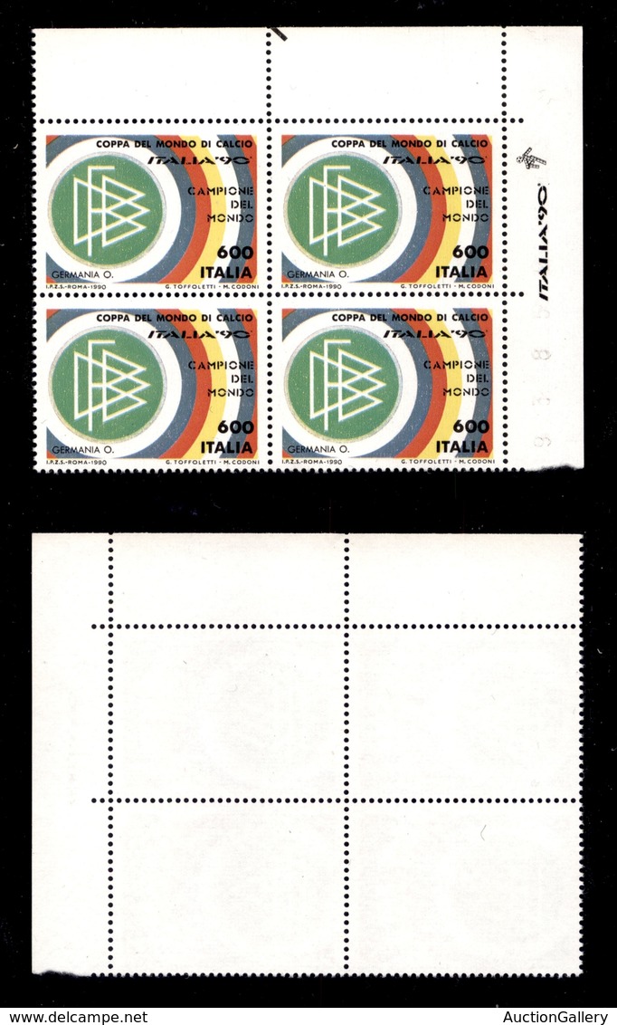 2250 REPUBBLICA  - 1990 - Quartina Del 600 Lire Italia 90 (1942) Angolo Di Foglio Destro - Gomma Integra - Autres & Non Classés