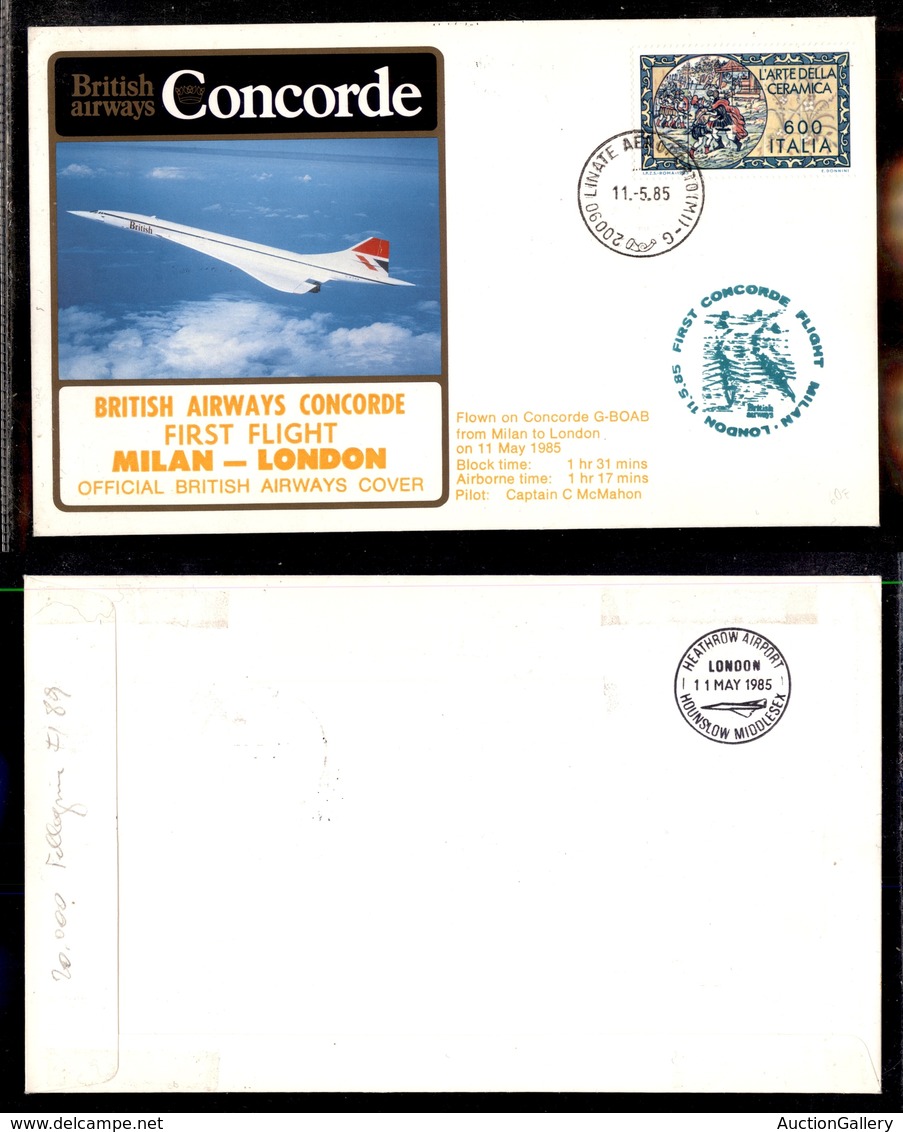 2440 POSTA AEREA - Busta Ufficiale British Airways Primo Volo Concorde Milano-Londra 11.5.1985 (60) - Other & Unclassified