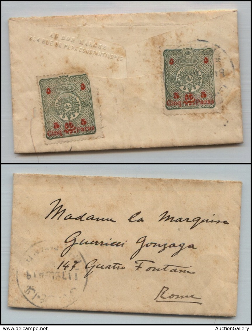 2641 TURCHIA - Due 5 P. Su 10 P. (84) Su Bustina Da Pera (Costantinopoli) A Roma Del 1897 - Un Francobollo Con Difetti - Sonstige & Ohne Zuordnung