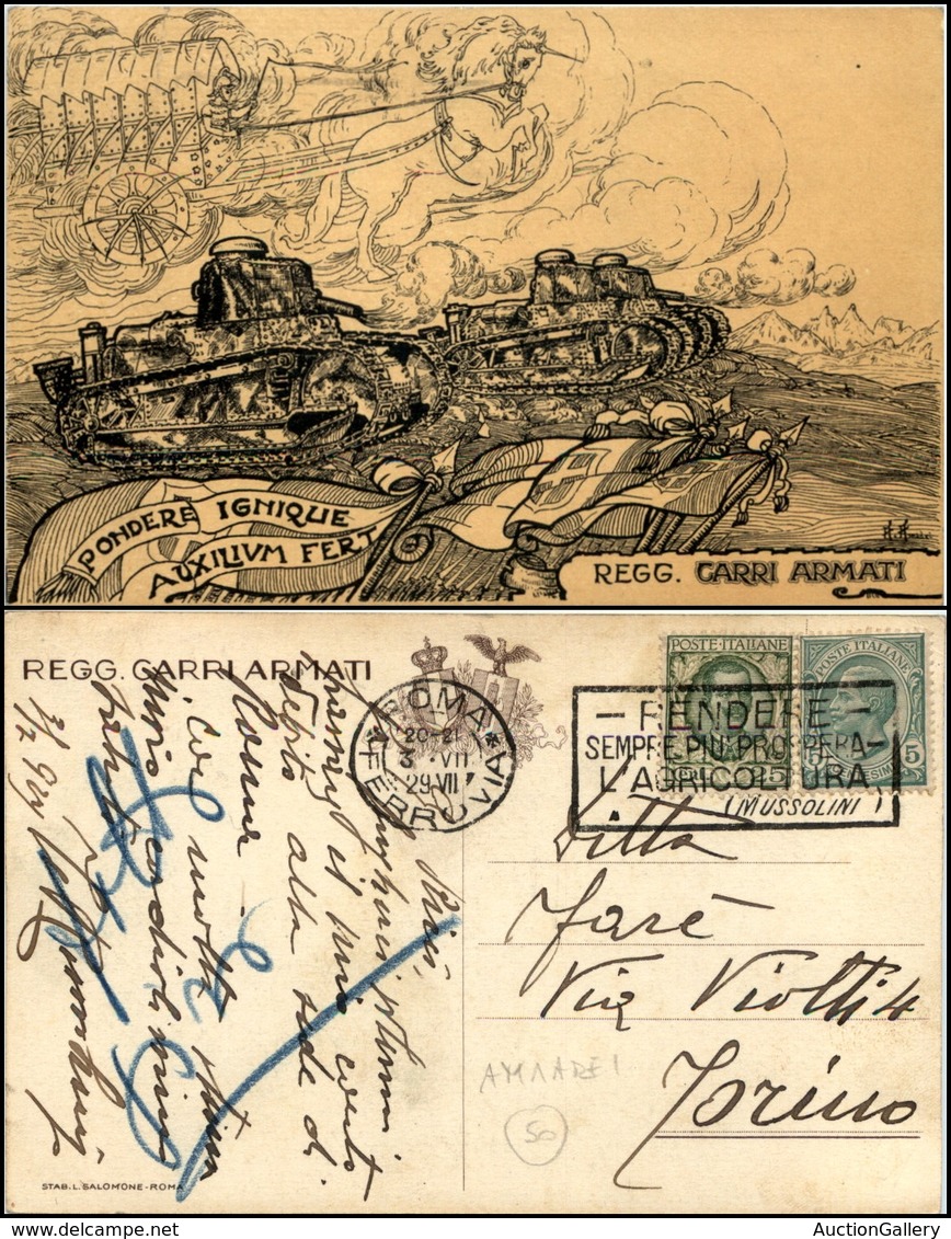 2895 CARTOLINE - MILITARI - Reggimento Carri Armati - Illustratore Amedei - Viaggiata 3.7.1929 - Autres & Non Classés