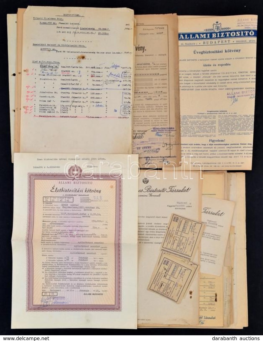1945-1948 Vegyes Okmány Tétel, Közte Biztosítási Papírok, Első Magyar Általános Biztosító Társaság, Triesti Általános Bi - Non Classés