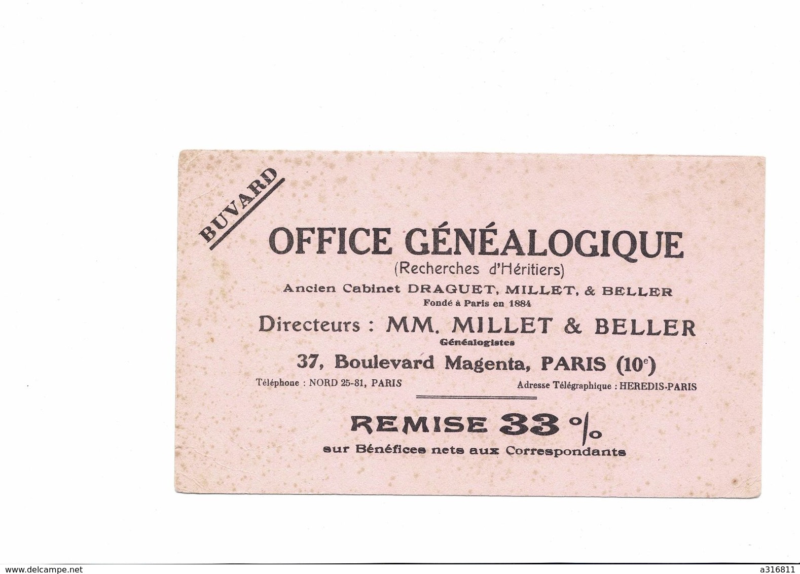 BUVARD   OFFICE GENEALOGIQUE   MM MILLET  ET BELLER - G