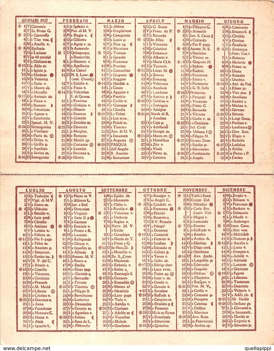 07434 "CALENDARIETTO 1937 - LATTERIA S. CARLO DI GORLIER PIETRO - TORINO" VEDUTA ASSISI - Small : 1921-40