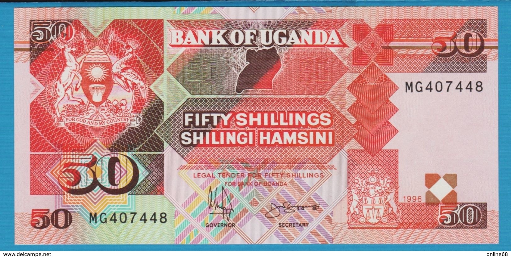 UGANDA 	50 Shillings / Shilingi 	1996	Serie MG407448 P# 30c - Uganda