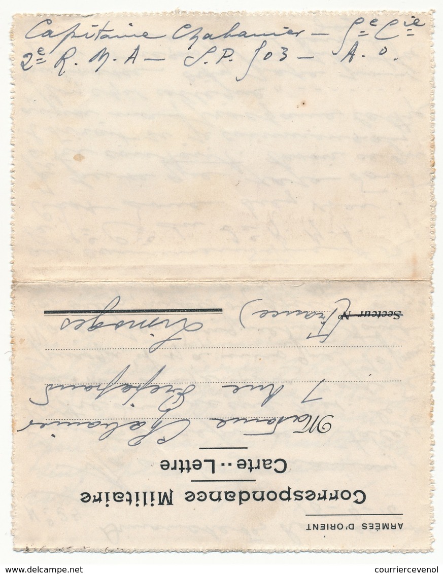 Carte Lettre De Franchise Militaire - Edition Privée - Mention Imprimée "Armées D'Orient" -   1916 - Lettres & Documents