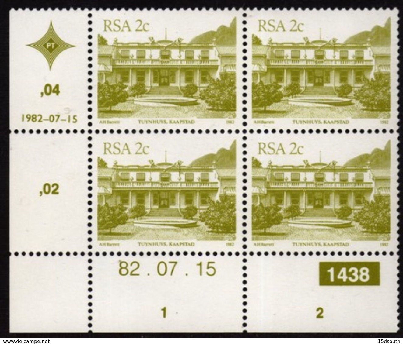 South Africa - 1982 Architecture Definitive 2c Control Block 82.07.15 (**) # SG 512 , Mi 602Ia - Blokken & Velletjes