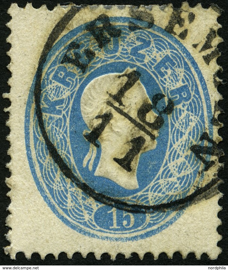 ÖSTERREICH 22 O, 1860, 15 Kr. Blau Mit Ungarischem K1 ERSEMJEN, Pracht - Used Stamps