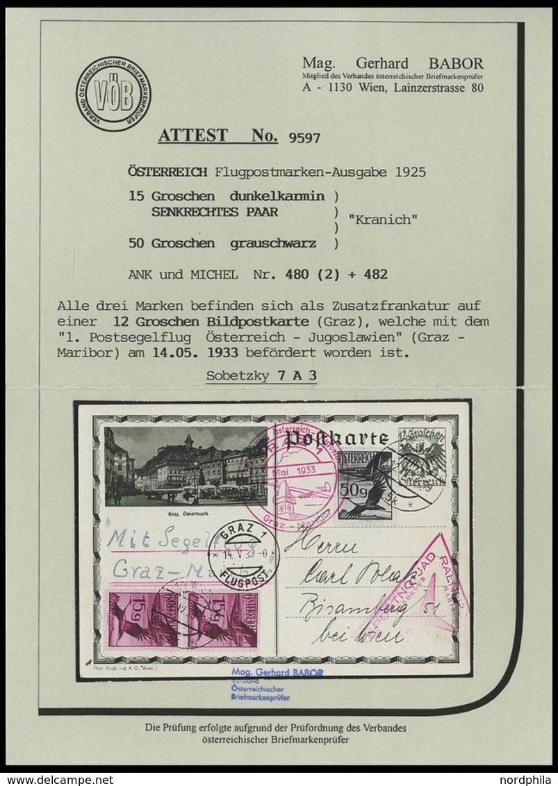 ÖSTERREICH 480 Paar,482 BRIEF, 1933, 15 G. Im Senkrechten Paar Und 50 G. Flugpost Auf 12 G. Bildpost-Ganzsachenkarte Anl - Used Stamps