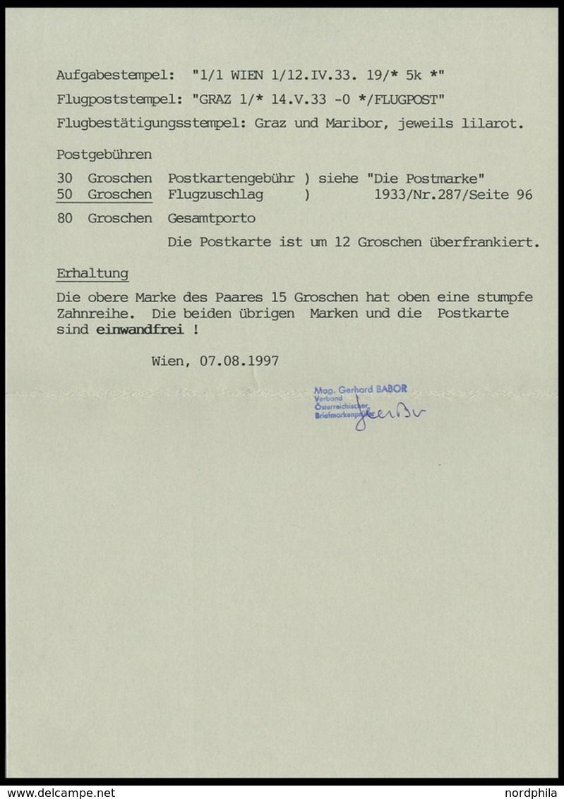 ÖSTERREICH 480 Paar,482 BRIEF, 1933, 15 G. Im Senkrechten Paar Und 50 G. Flugpost Auf 12 G. Bildpost-Ganzsachenkarte Anl - Used Stamps