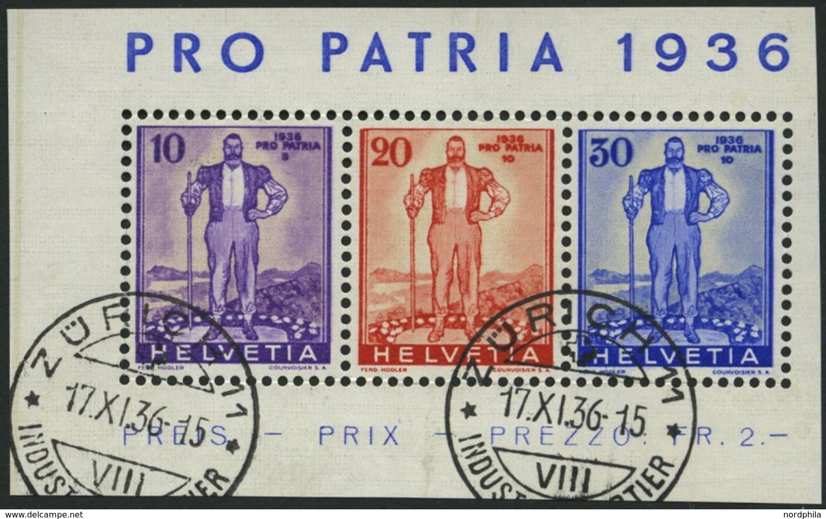 SCHWEIZ BUNDESPOST A294-96 O, 1936, Pro Patria, Prachtstreifen, Mi. 146.- - 1843-1852 Federal & Cantonal Stamps