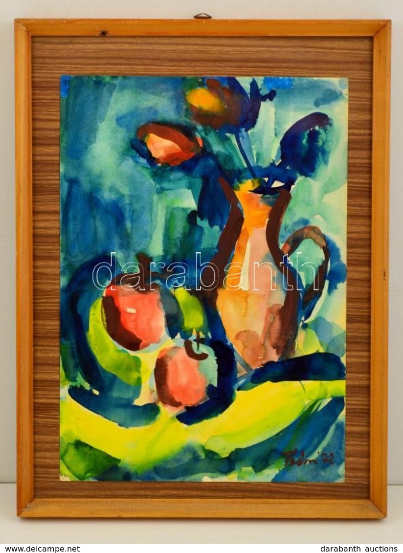 Olvashatatlan Jelzéssel: Asztali Csendélet. Akvarell, Papír, üvegezett Keretben, 43×30 Cm - Altri & Non Classificati
