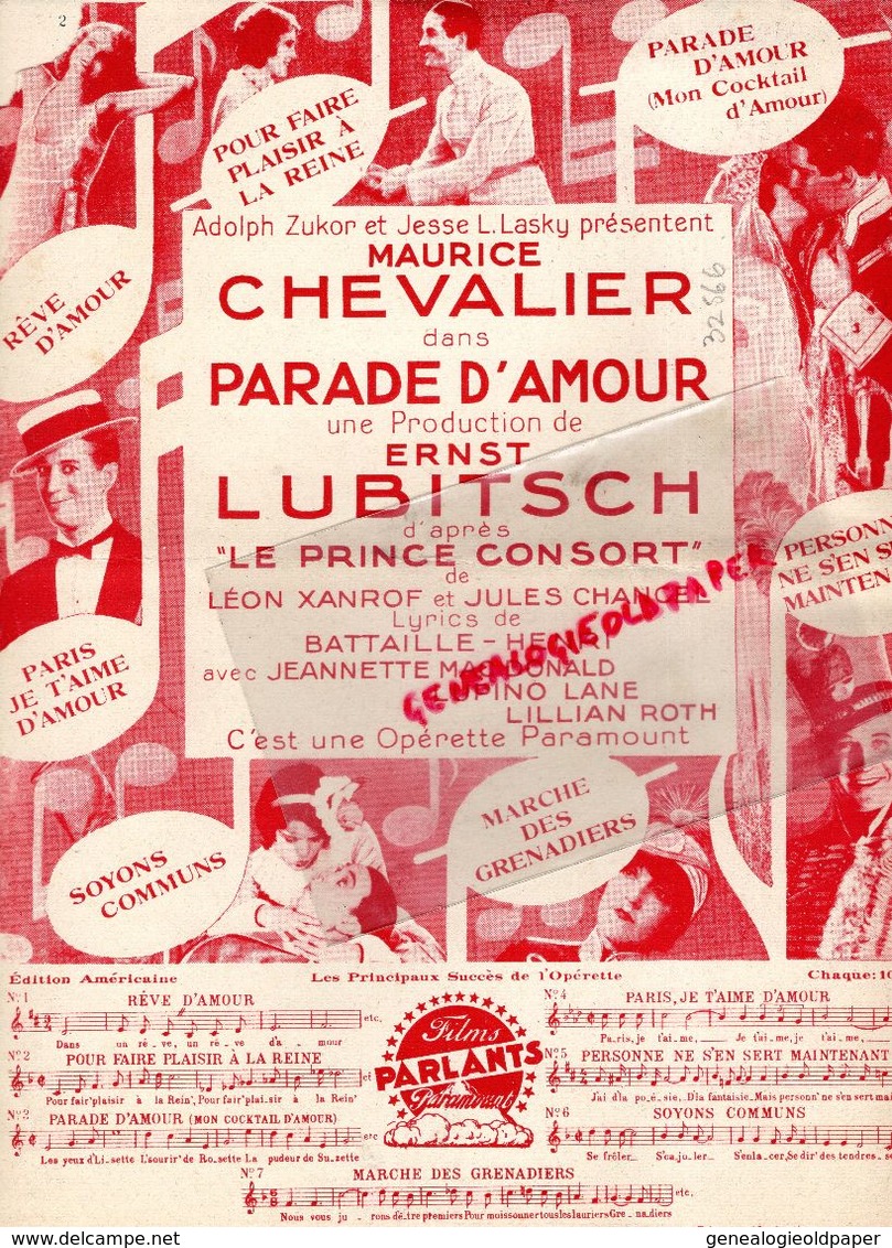 PARTITION MUSIQUE- PARADE D' AMOUR-DREAM LOVER-N° 1- MAURICE CHEVALIER-FRANCIS SALABERT PARIS-VICTOR SCHERTZINGER - Partituren