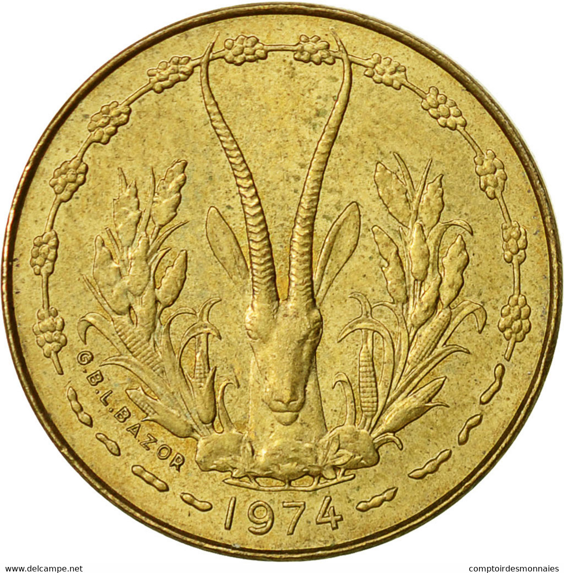 West African States, 5 Francs, 1974, TTB+, Aluminum-Nickel-Bronze, KM:2a - Elfenbeinküste