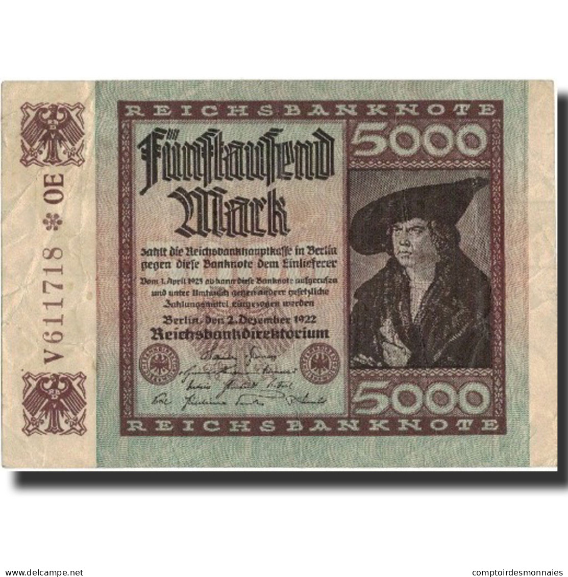 Allemagne, 5000 Mark, 1922, KM:81a, 1922-12-02, TTB - 5000 Mark