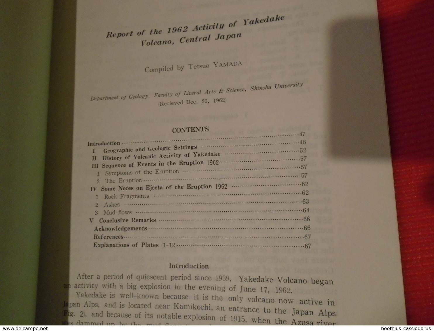 Report Of The 1962 Activity Of Yakedake Volcano JAPAN  1963 TETSUO YAMADA / VOLCANOLOGY - Aardwetenschappen